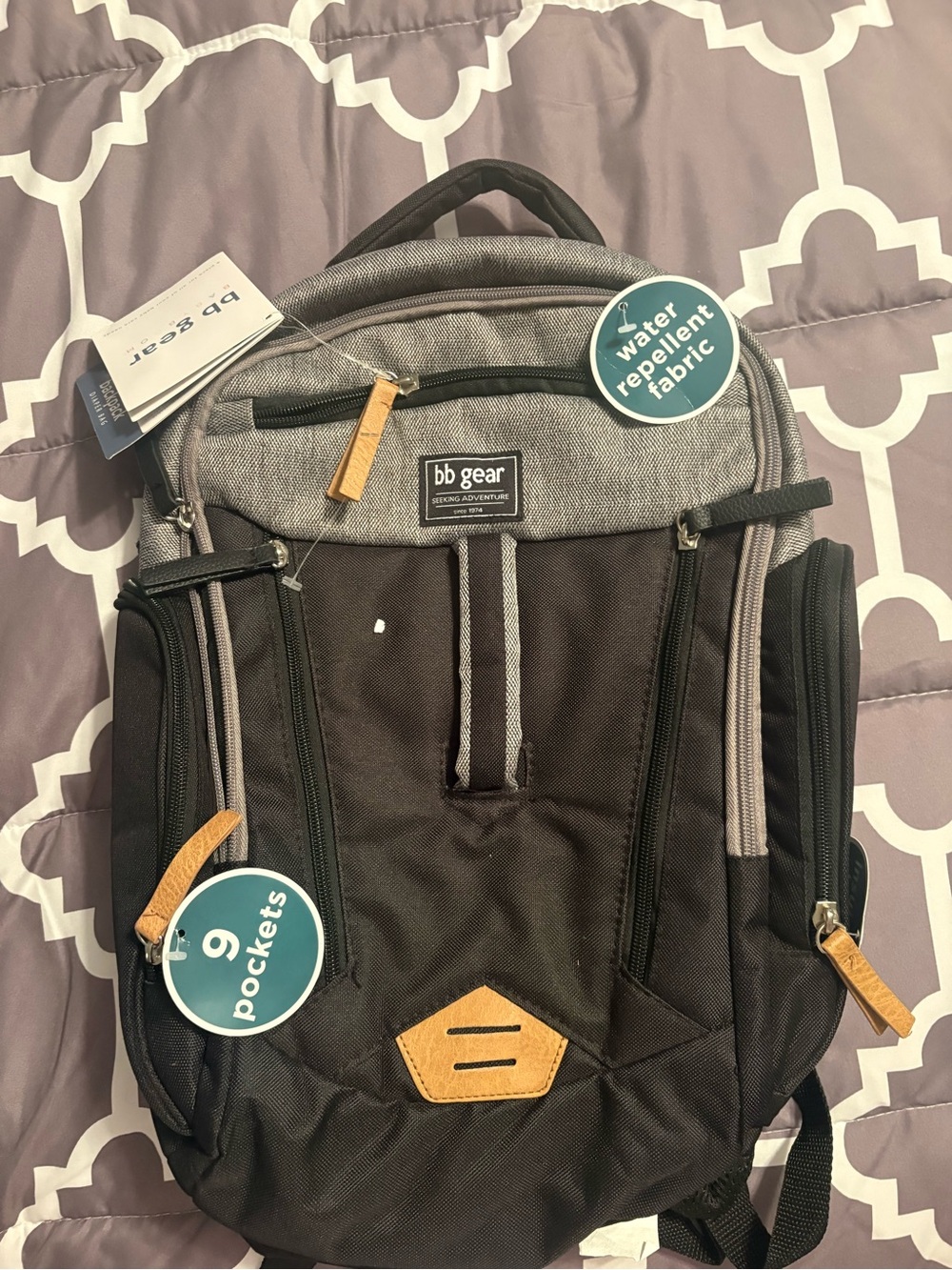 Water-Repellent Baby Bag Backpack — Black and Gray bb gear